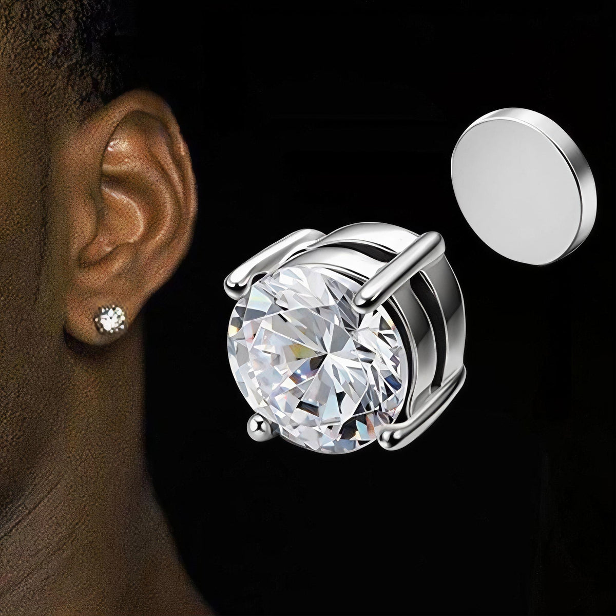 Jstyle 6-8mm Magnetic CZ Clip-On Earrings, 2 Pairs