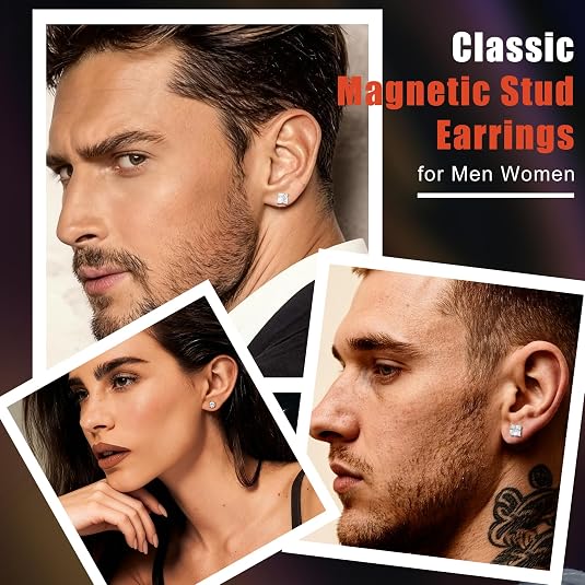 Close-up of sparkling CZ magnetic earrings for men and women